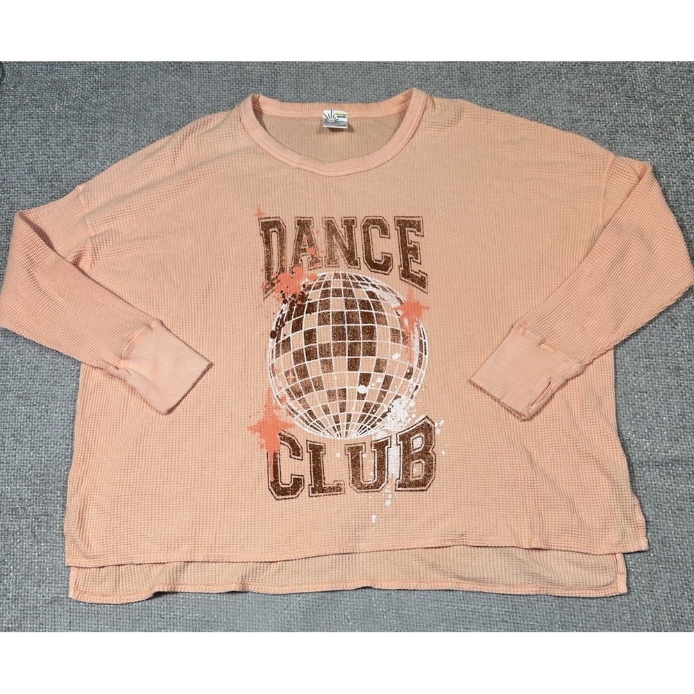 Offline‎ Aerie Shirt Womens XL Peach Thermal Waffle Knit  Oversized Dance Club